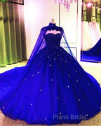 Tulle Ball Gown Wedding Dresses, With Cape Formal Prom Dresses, Formal Dresses