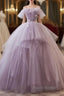 Tulle Floral Ball Gown Princess Lavender Formal Prom Dresses