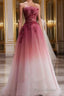 Tulle Gradient with Beaded Long Party Dresses, A-line Gradient Formal Prom Dresses