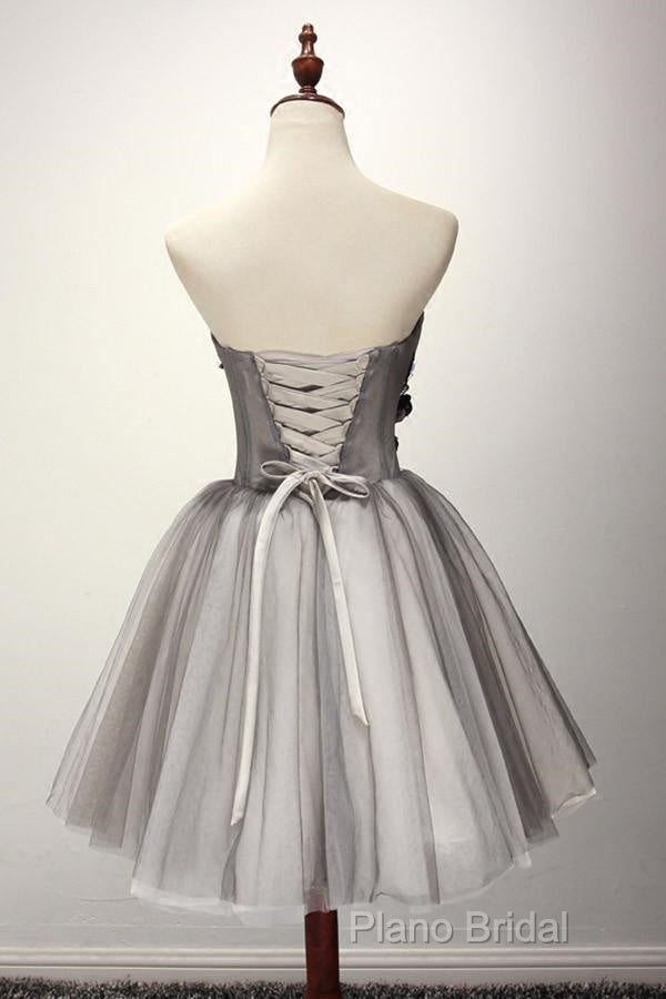 Tulle Gray Short Formal Prom Dresses Homecoming Dresses Coktail Dresses