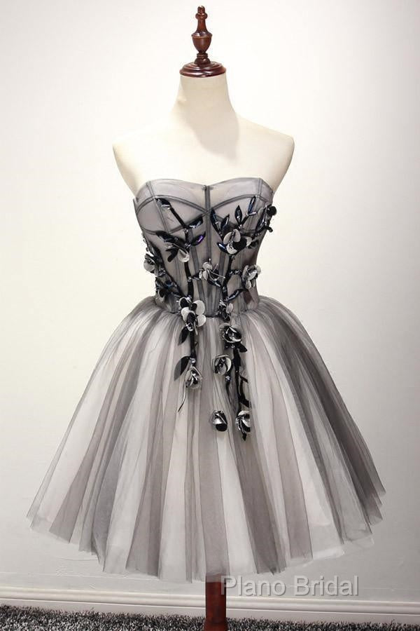 Tulle Gray Short Formal Prom Dresses Homecoming Dresses Coktail Dresses