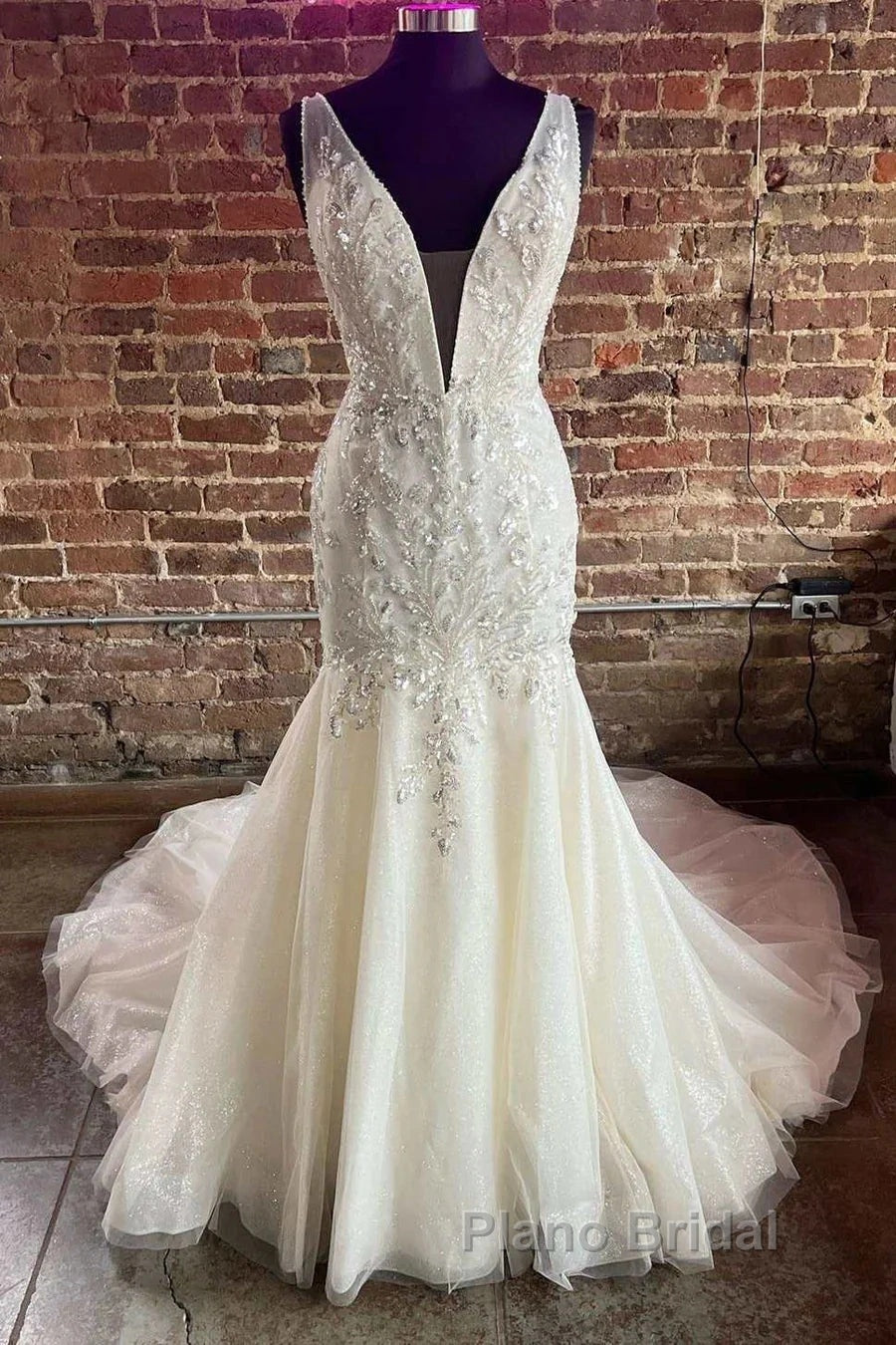 Tulle Lace Plunge V Long Wedding Dresses