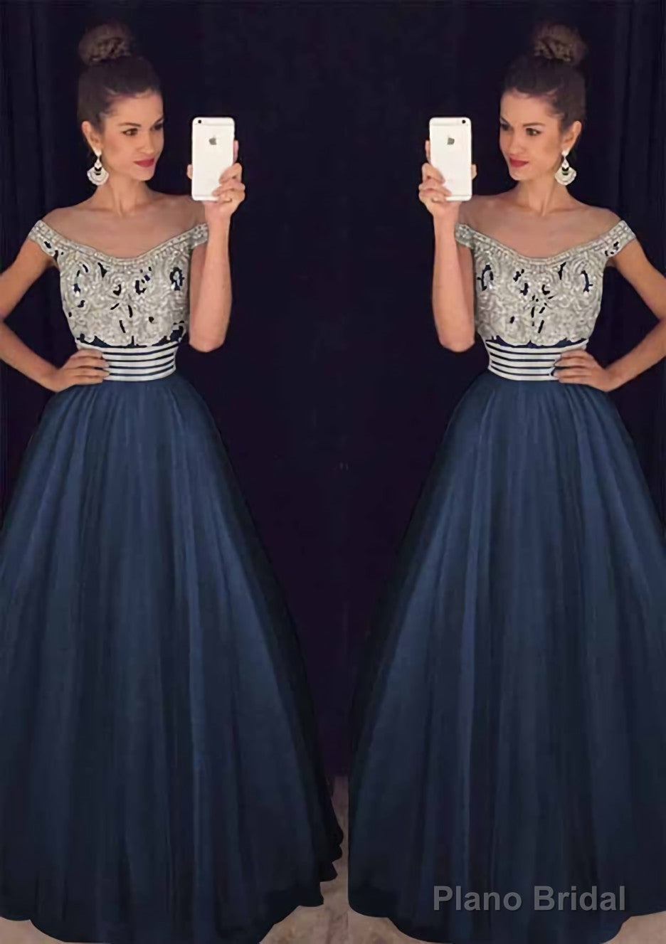 Tulle Long/Floor-Length A-Line/Princess Sleeveless Bateau Zipper Prom Dresses With Beaded