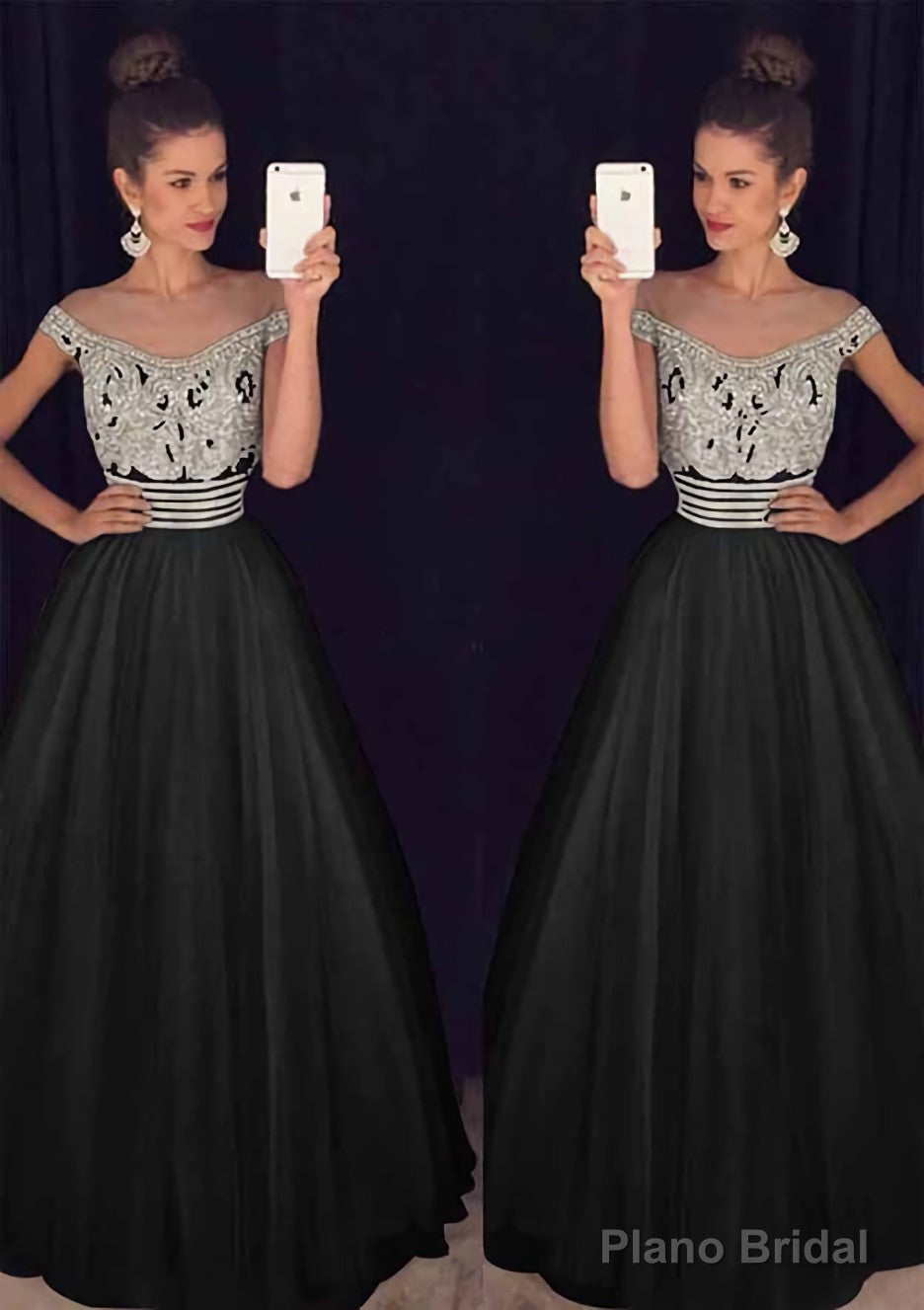 Tulle Long/Floor-Length A-Line/Princess Sleeveless Bateau Zipper Prom Dresses With Beaded