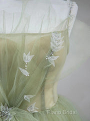 Tulle Long Formal Prom Dresses A-Line Green Long Formal Dresses