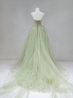 Tulle Long Formal Prom Dresses A-Line Green Long Formal Dresses