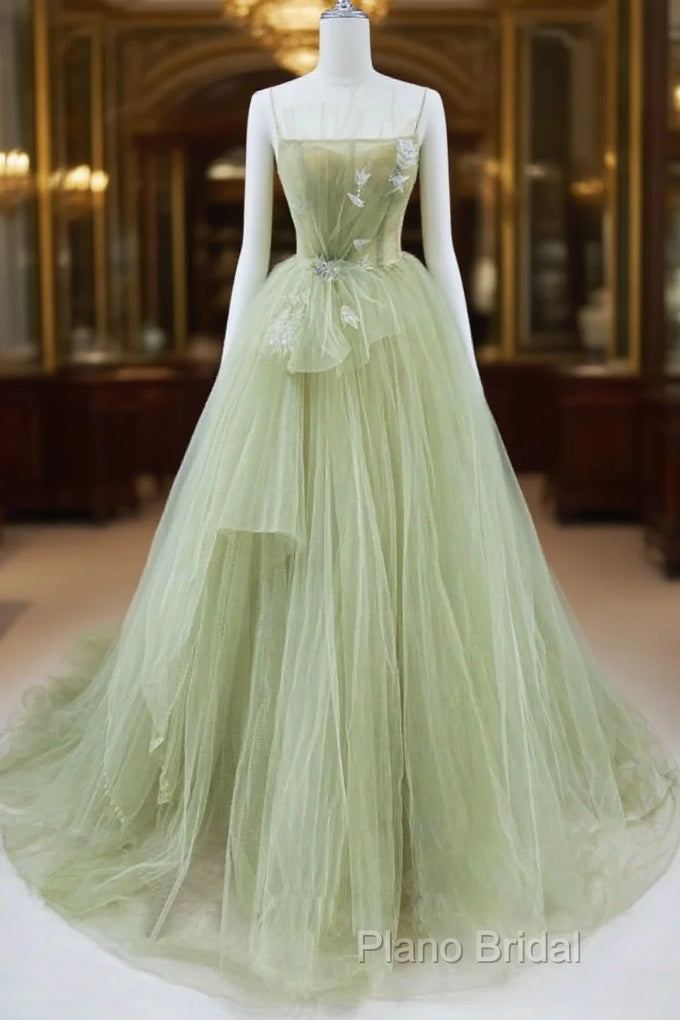 Tulle Long Formal Prom Dresses A-Line Green Long Formal Dresses Main image