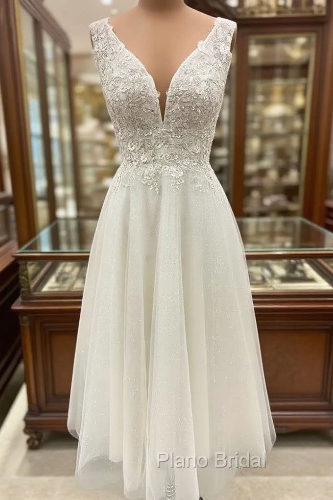 Tulle Formal Prom Dresses A-line Tea-Length With Appliqued Glitter