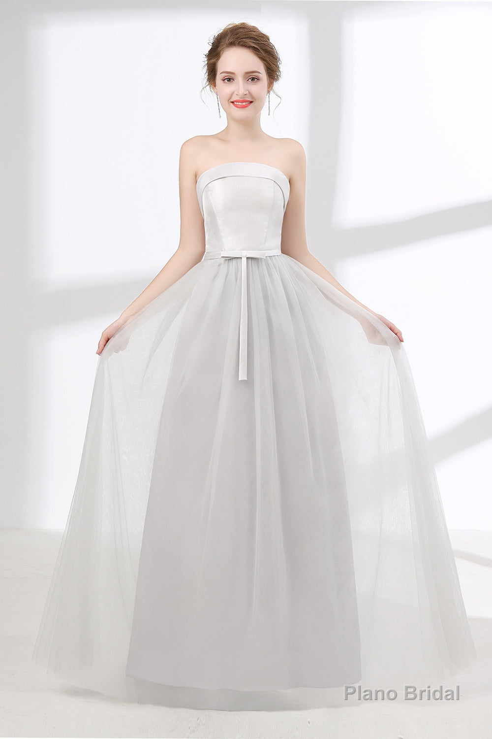Tulle & Satin Strapless Neckline A-line Bridesmaid Dresses With Bowknot