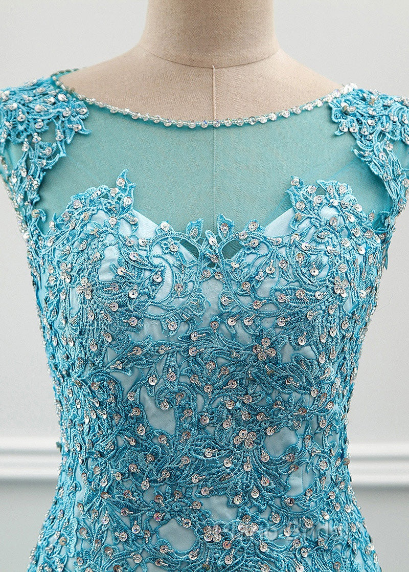 Tulle Scoop Mermaid Formal Dresses With Beaded Lace Appliques