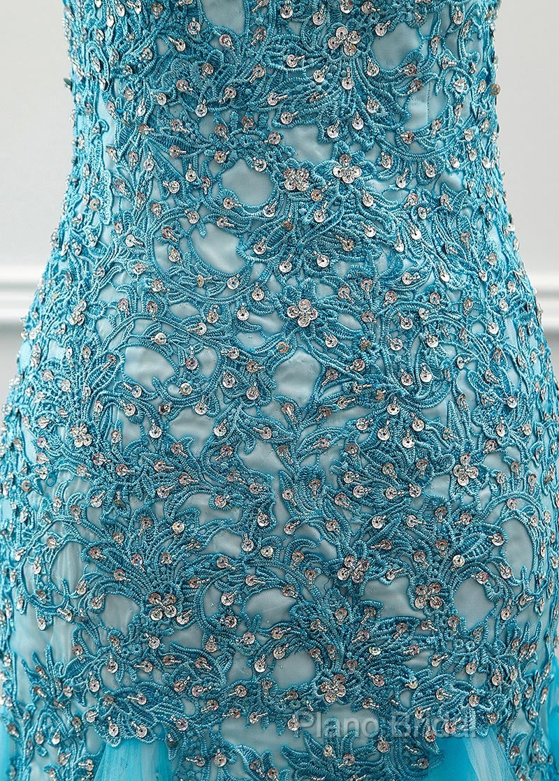 Tulle Scoop Mermaid Formal Dresses With Beaded Lace Appliques