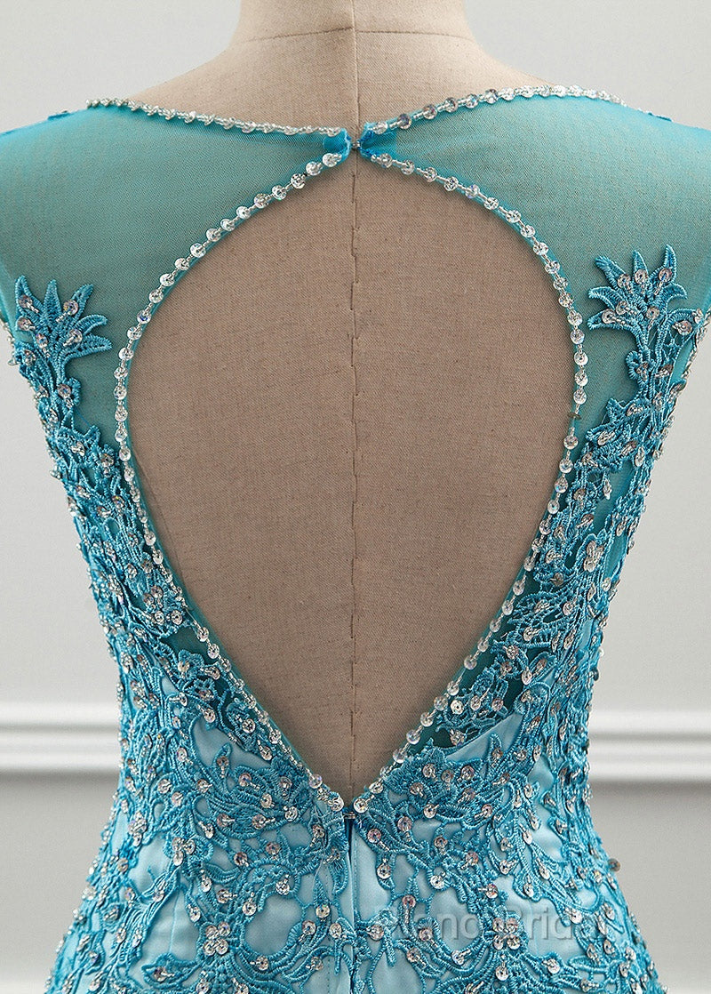 Tulle Scoop Mermaid Formal Dresses With Beaded Lace Appliques