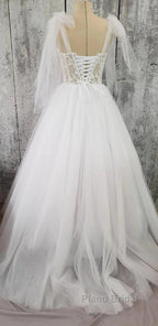 Tulle Sweetheart Lace-Up A-Line Long Wedding Dresses