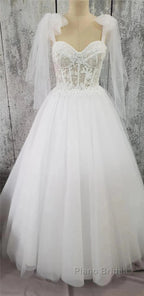 Tulle Sweetheart Lace-Up A-Line Long Wedding Dresses