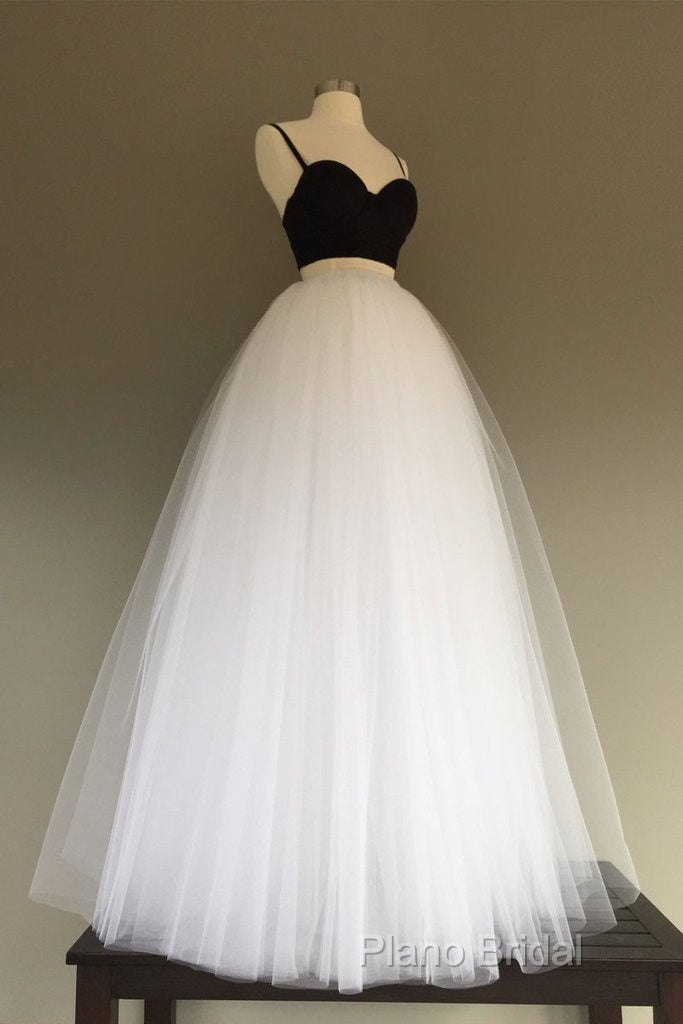 Tulle Two Pieces Simple White/Black Long Wedding Dresses Secondary image