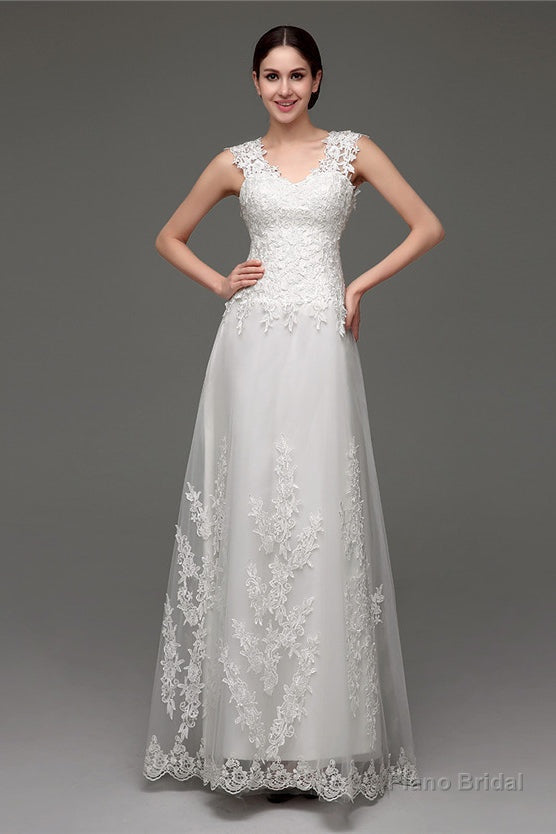 Tulle V-neck Illusion Back Wedding Dresses With Lace Bodice Main image