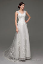 Tulle V-neck Illusion Back Wedding Dresses With Lace Bodice