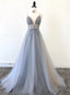Tulle V-neckline Straps Beaded Low Back Long Formal Dress Tulle Prom Dress prom dresses shops