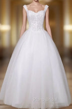 Tulle Wedding Dresses Sweatheart Beading Ball Gown Floor Length Bridal Dresses