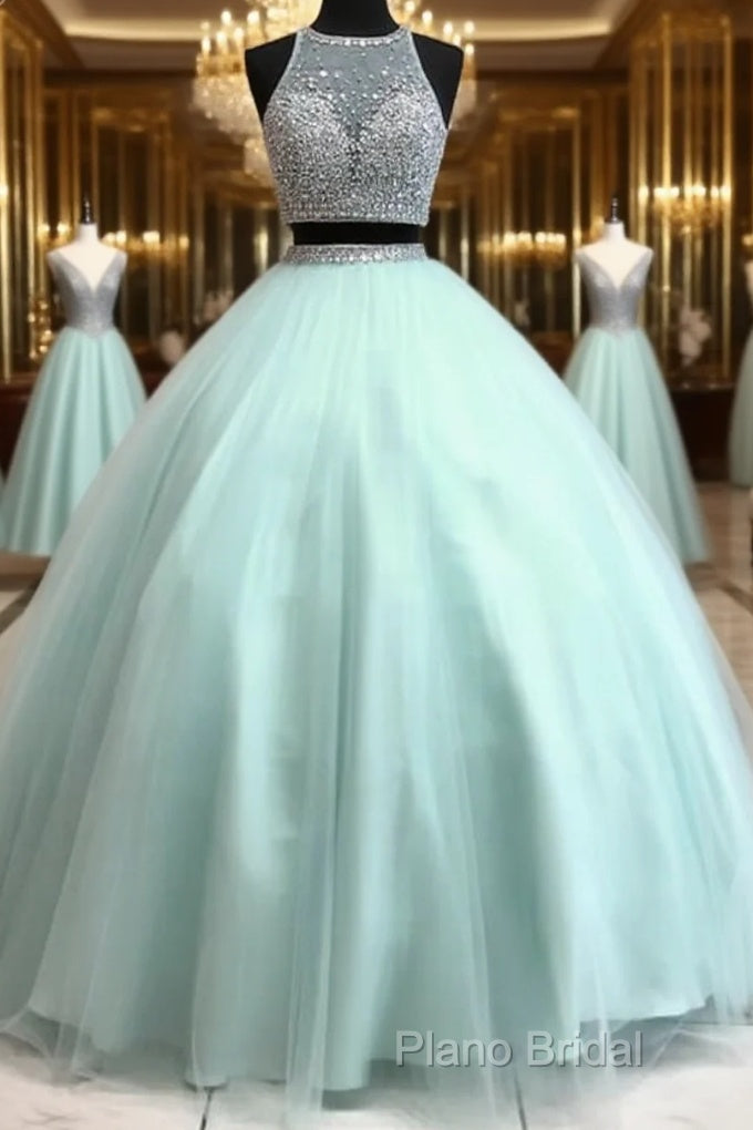 Two Piece Ball Gown Dresses With Beaded Crop Top