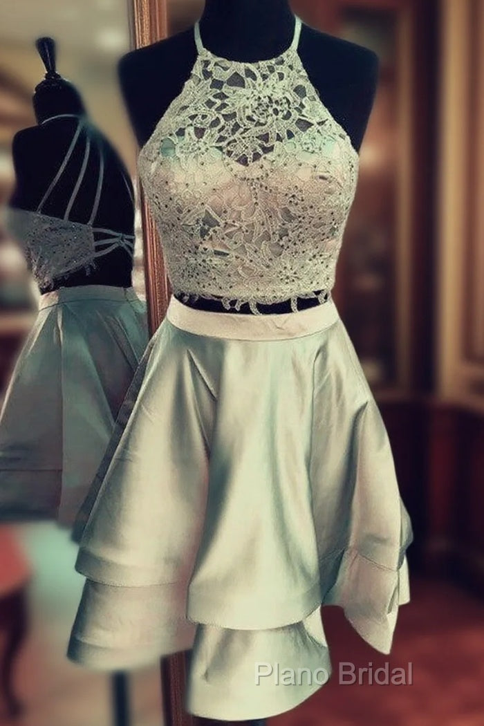 Two Piece Homecoming Dresses Lace Crop Open Back