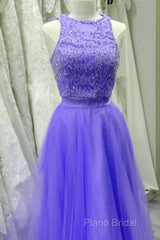 Two Piece Lavender Formal Prom Dresses Lace Crop