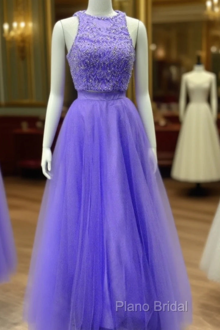 Two Piece Lavender Formal Prom Dresses Lace Crop Main image