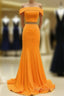 Two Piece Orange Formal Prom Dresses Mermaid Off Shoulder