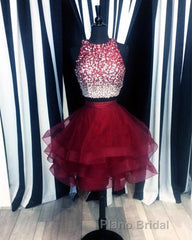 Two Piece Ruffles Ball Gown Homecoming Dresses,Navy Blue Semi Prom Dresses