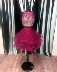 Two Piece Ruffles Ball Gown Homecoming Dresses,Navy Blue Semi Prom Dresses