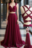 Two Pieces Burgundy Chiffon Long Formal Prom Dresses, 2 Pieces Wine Red Long Formal Evening Dresses