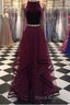 Two Pieces Maroon Long Formal Prom Dress, Dark Burgundy 2 Pieces Formal Evening Dresses