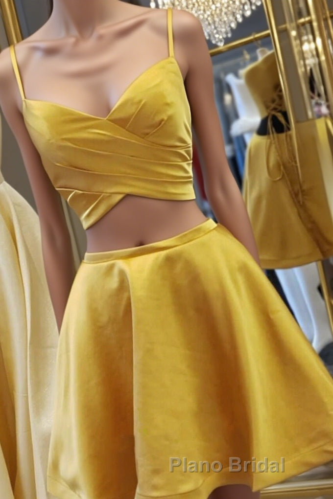 Two Pieces Short Yellow Formal Prom Dresses, Short Yellow 2 Pieces Formal Homecoming Dresses Main image