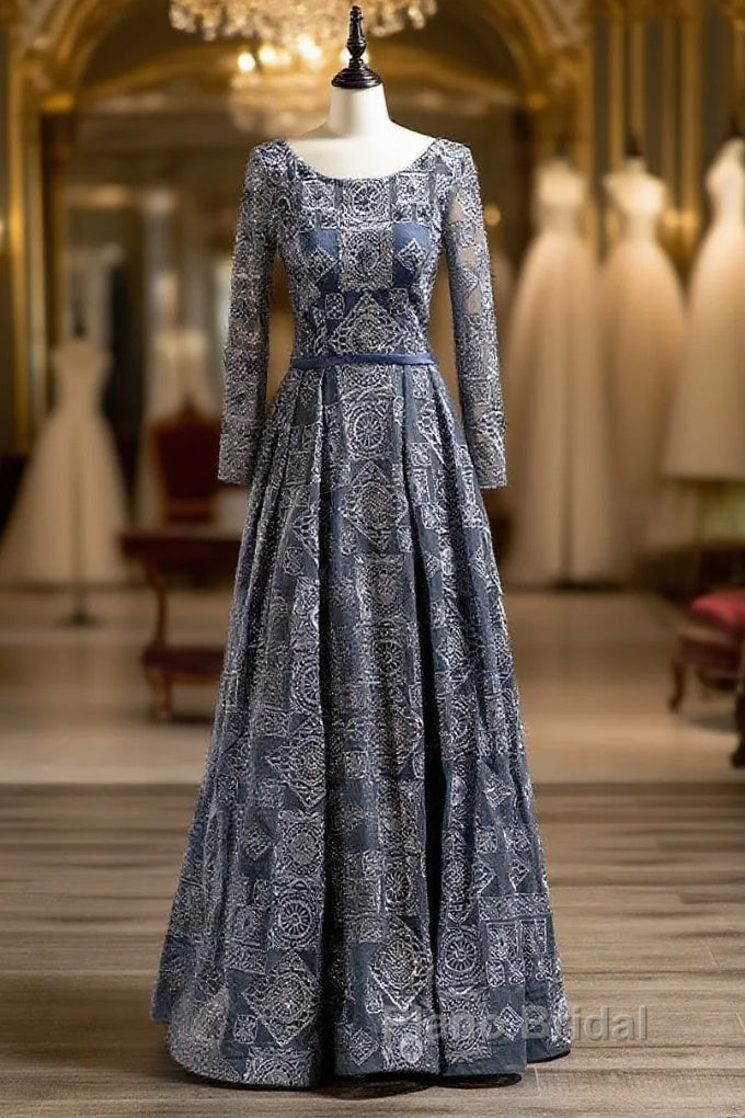 Unique A-Line/Princess Scoop Long Sleeves Applique With Beading Floor-Length Wedding Dresses Main image