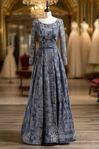 Unique A-Line/Princess Scoop Long Sleeves Applique With Beading Floor-Length Wedding Dresses