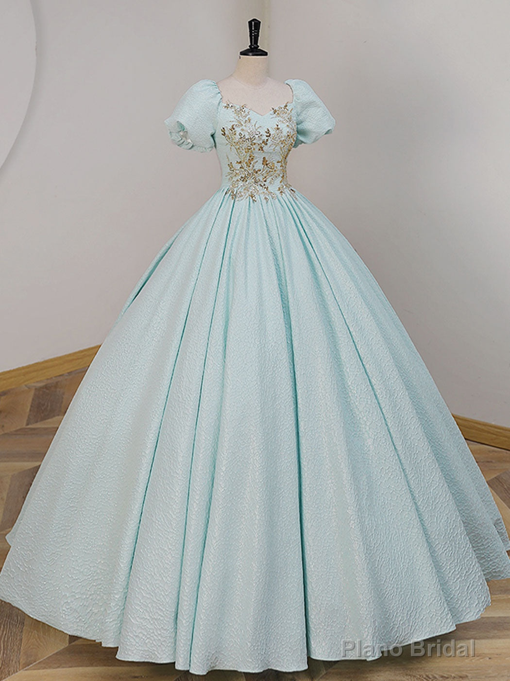 Unique A-LIne Satin Lace Long Prom Dresses, Blue Satin Sweet 16 Dresses Main image
