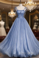Unique And Elegant Sky Blue Decal Thin Shoulder Strap Off The Shoulder Ball Dresses Sky Blue A-Shaped/Princess Bow Sleeveless Backless Lace Up And Floor Length Style
