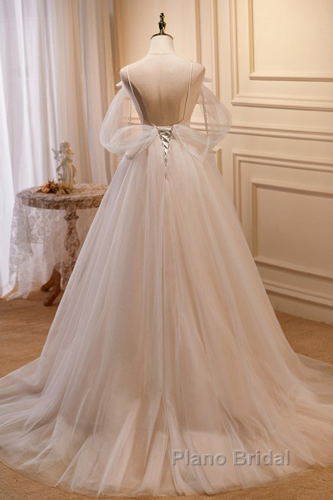 Unique And Noble Ivory Sleeveless Off Shoulder Ball Dresses Ivory Sheer Thin Shoulder Strap With Backless Strap Formal Prom Dresses Secondary image