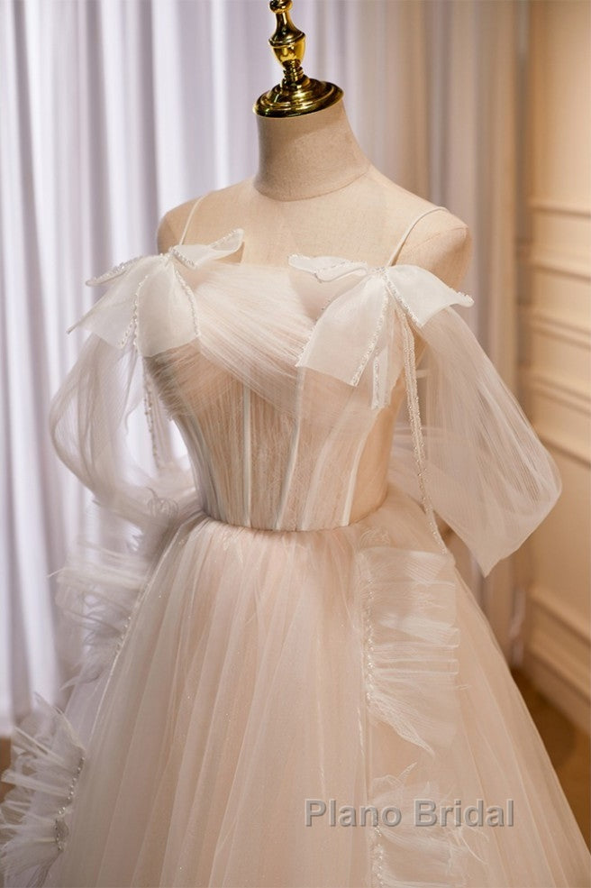 Unique And Noble Ivory Sleeveless Off Shoulder Ball Dresses Ivory Sheer Thin Shoulder Strap With Backless Strap Formal Prom Dresses