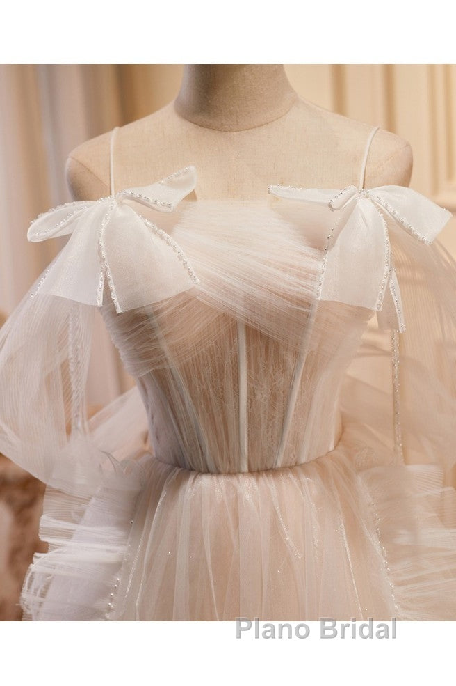 Unique And Noble Ivory Sleeveless Off Shoulder Ball Dresses Ivory Sheer Thin Shoulder Strap With Backless Strap Formal Prom Dresses