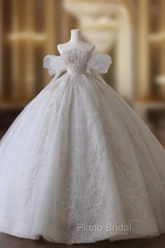 Unique Ball Gown Off The Shoulder Lace Long Sleeves Wedding Dresses Brides Dresses Main image