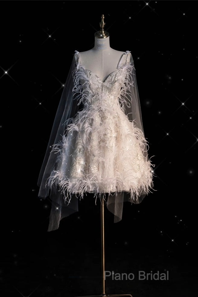 Unique Ball Gown Straps Sequin Short White Wedding Dresses Brides Dresses Secondary image