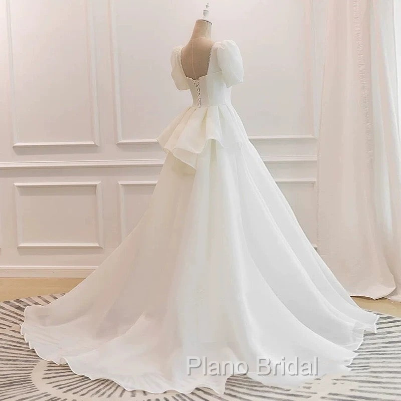 Unique Ball Gown Sweetheart Short Sleeves Long White Wedding Dresses Secondary image