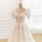 Unique Ball Gown Sweetheart Short Sleeves Long White Wedding Dresses
