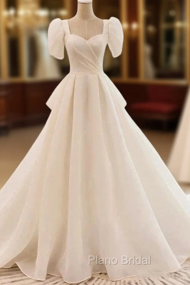 Unique Ball Gown Sweetheart Short Sleeves Long White Wedding Dresses Main image