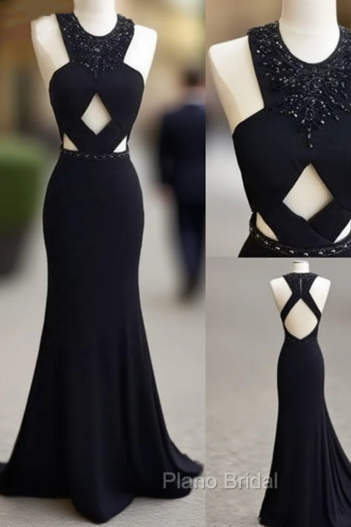 Unique Black Mermaid Long Formal Prom Dresses, Black Formal Dresses For Teens