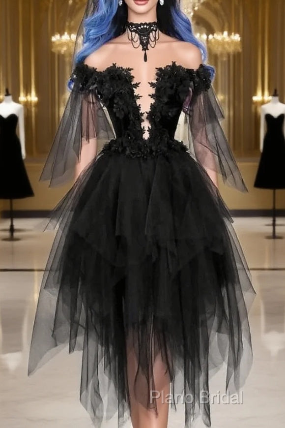 Unique Black Off The Shoulder Layered Tulle Homecoming Dresses,Beautiful Formal Prom Dresses Main image