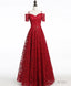 Unique Burgundy Lace Long Prom Dress, Burgundy Evening Dress