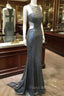 Unique Gray Sequin Mermaid Long Formal Prom Dresses, Gray Evening Dresses
