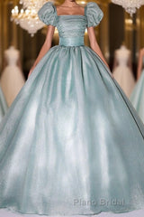 Unique green tulle long Formal Prom gown, green tulle sweet 16 dress